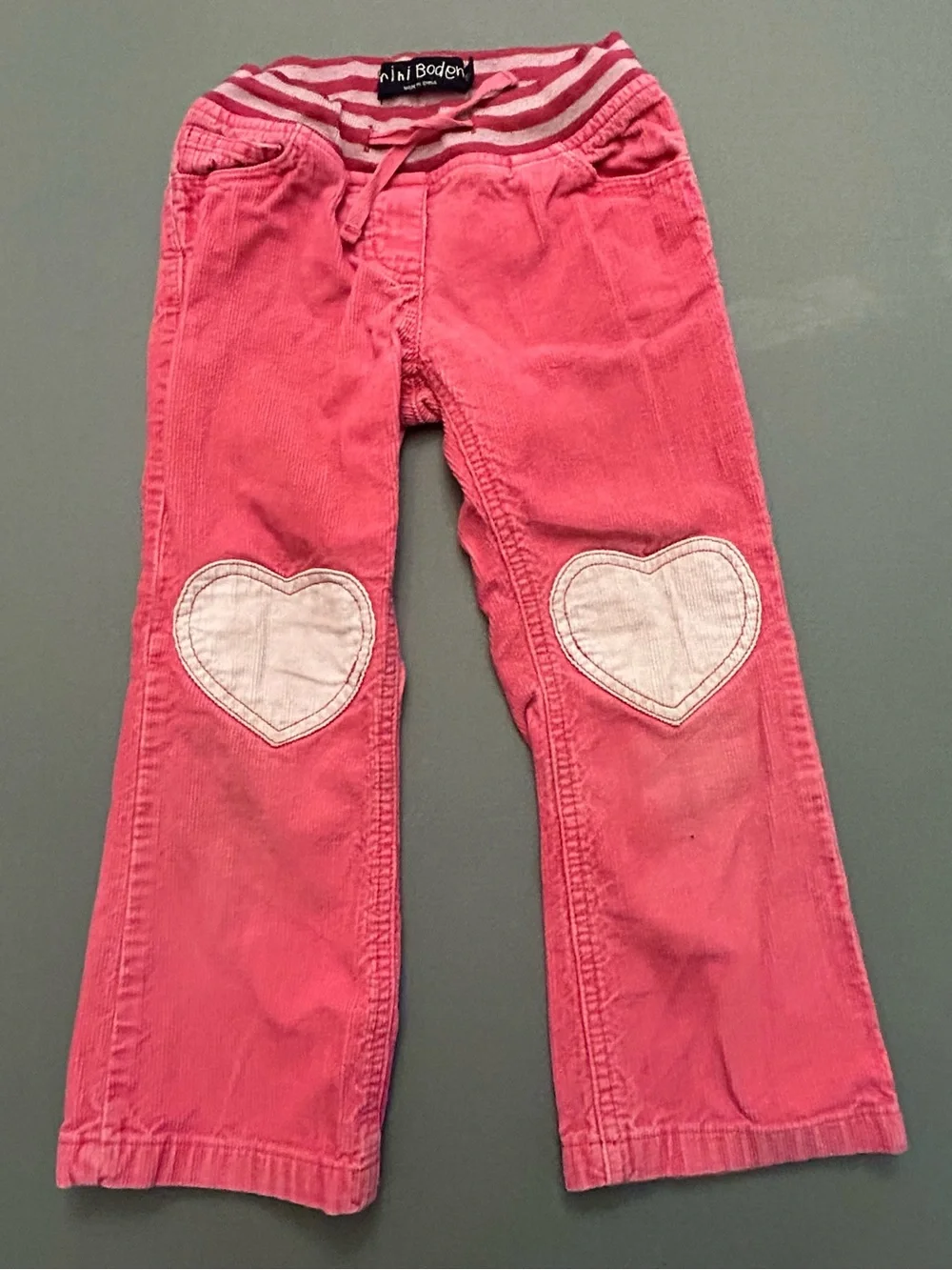 Mini Boden Coral Pink Corduroy‎ Pants with White Heart Knees